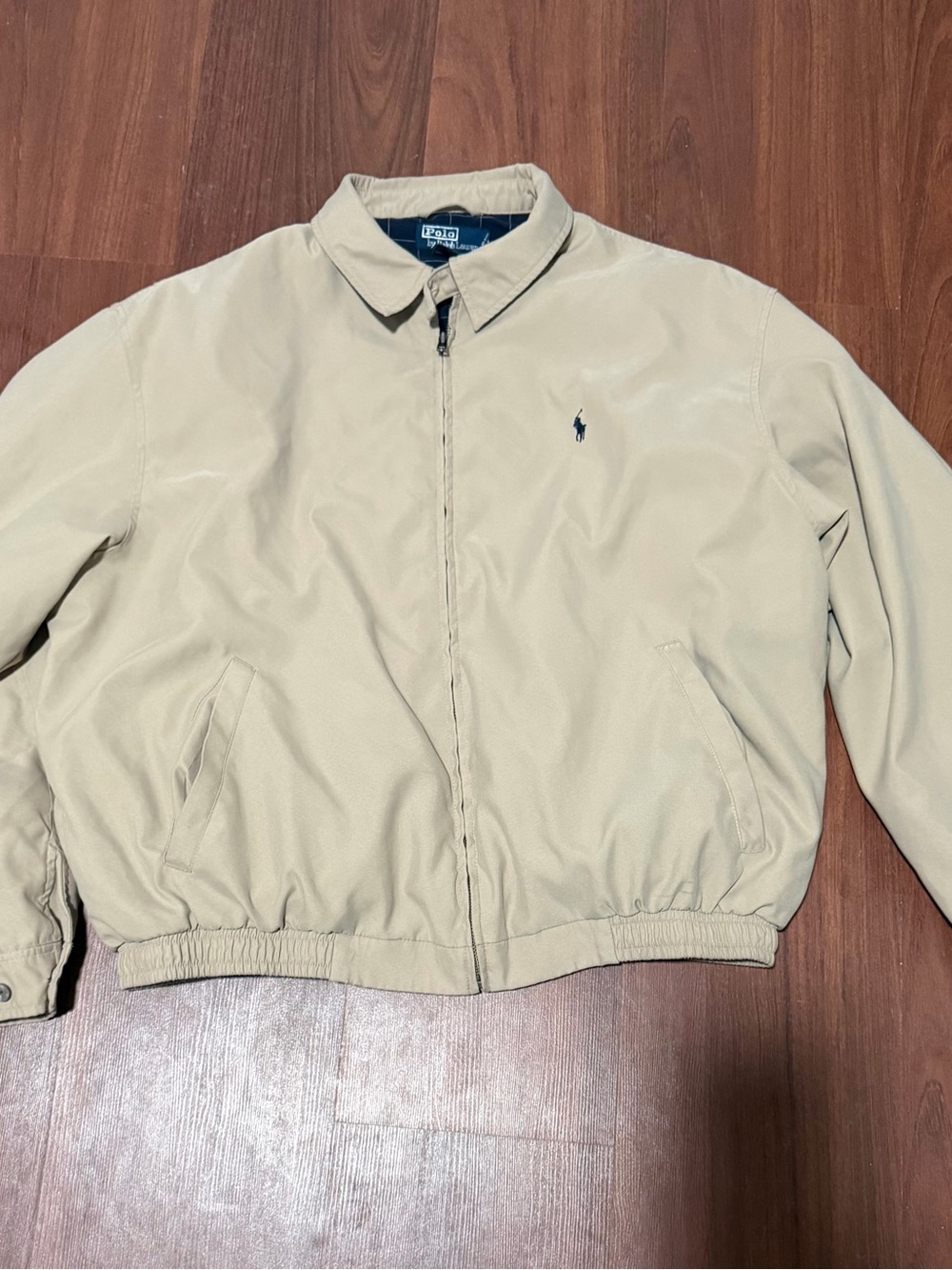 VTG Polo Ralph Lauren Beige Jacket Mens XL Full Zip Twill Short
